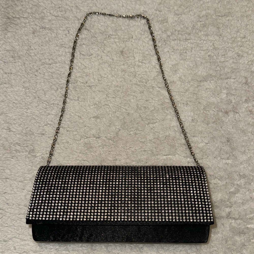 NWOT Vintage Formal Rhinestone Black Silky Clutch Purse - Picture 6 of 6